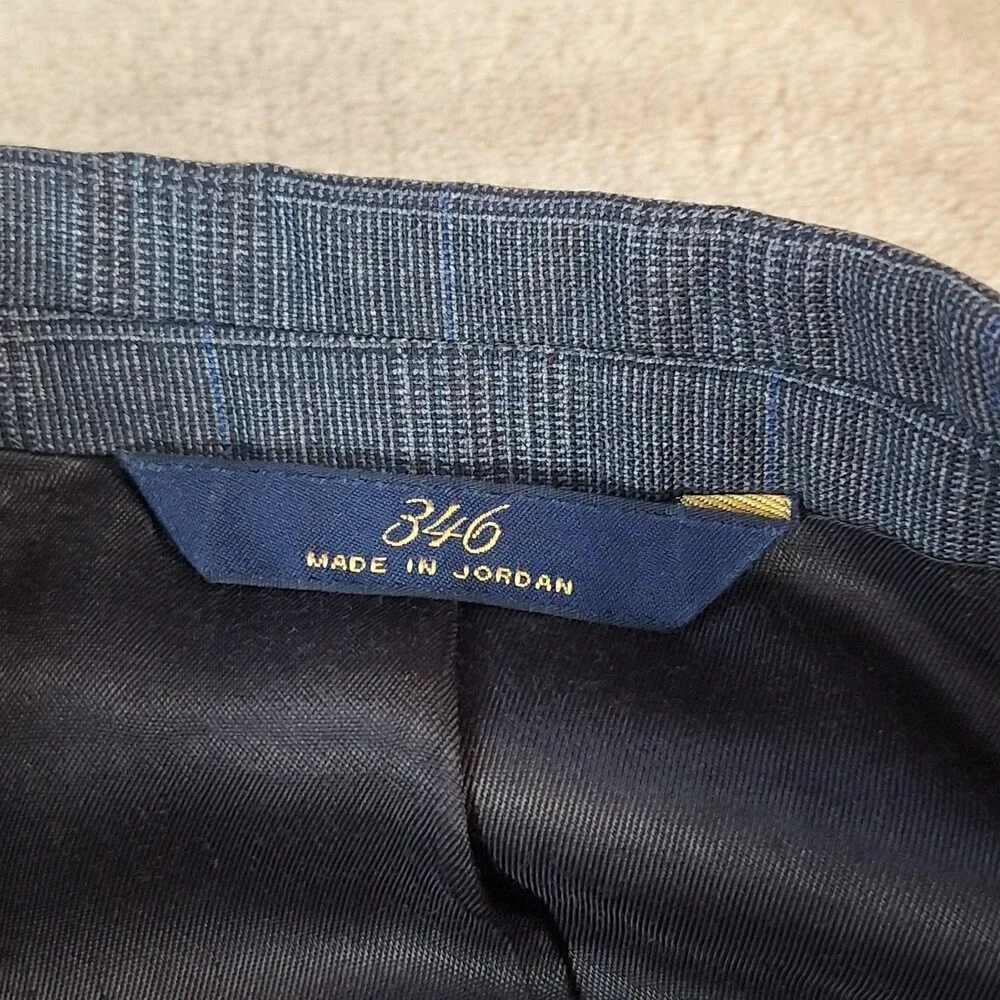 Brooks Brothers 346 Suit Jacket Mens 44 Gray Plaid Wool Double Vent 2 Btn